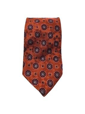 John Bartlett Orange Medallion Print Silk Tie